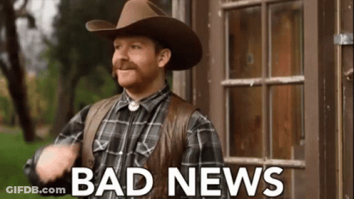 Cowboy Hat Man Standing In Front Of Bad News Door GIF