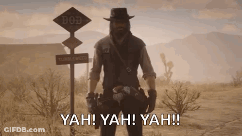A Man In A Cowboy Hat Is Standing In Front Of A Sign That Says Tumbleweed GIF