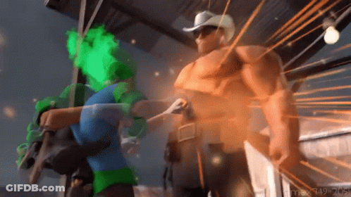 A Man In A Cowboy Hat Is Standing Next To A Woman In A Blue And Green Costume . GIF