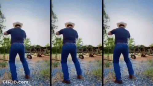 A Man In A Cowboy Hat Is Standing On A Rocky Field . GIF