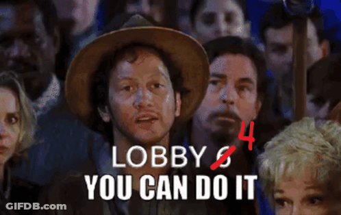 A Man In A Cowboy Hat Stands In A Crowd With The Words Lobby You Can Do It GIF