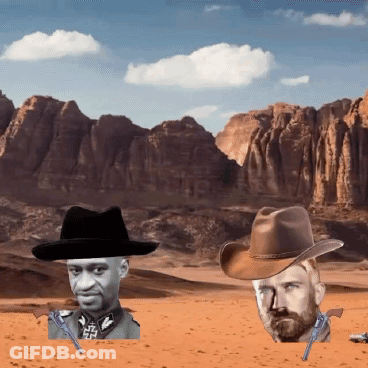 A Man In A Cowboy Hat Stands Next To Another Man GIF