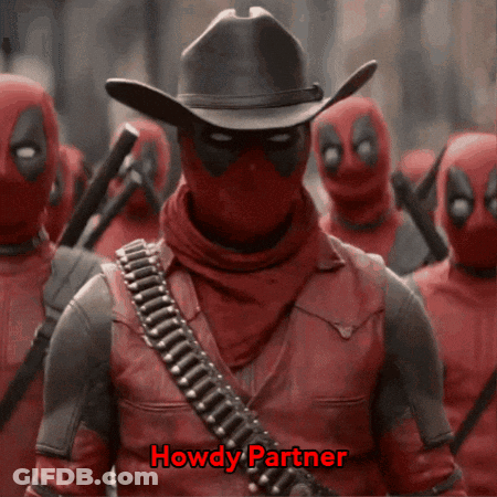 A Man In A Cowboy Hat With The Words Howdy Partner Written Above Him GIF
