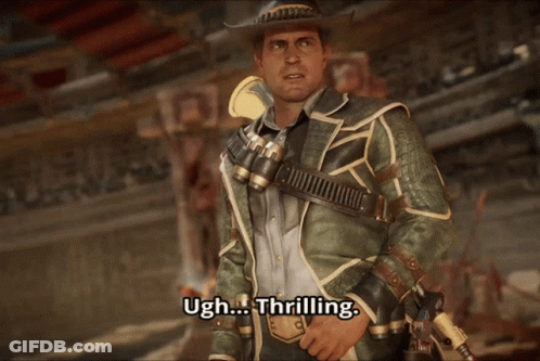 A Man In A Cowboy Outfit Is Saying Ugh ... Thrilling GIF