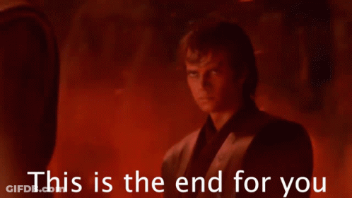 A Man In A Dark Room With The Words " This Is The End For You " Below Him GIF