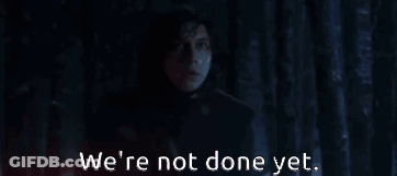 A Man In A Dark Room With The Words We 'Re Not Done Yet . GIF