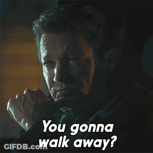 A Man In A Dark Room With The Words You Gonna Walk Away Below Him GIF