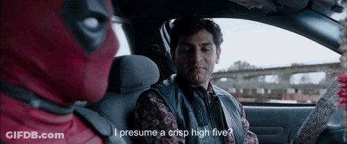 A Man In A Deadpool Costume Is Sitting In A Car GIF
