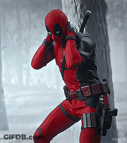 A Man In A Deadpool Costume Standing Next To A Tree With Kepler Written On The Bottom GIF