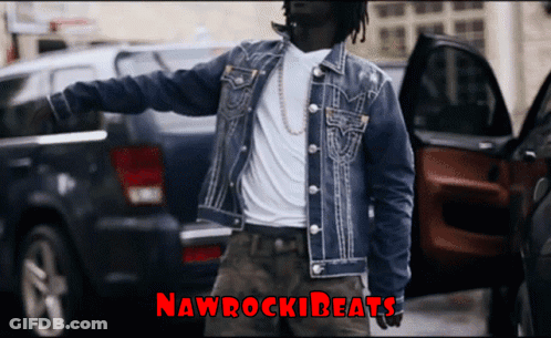 A Man In A Denim Jacket Is Standing In Front Of A Car With The Words Nawrockibeats Written On The Bottom GIF
