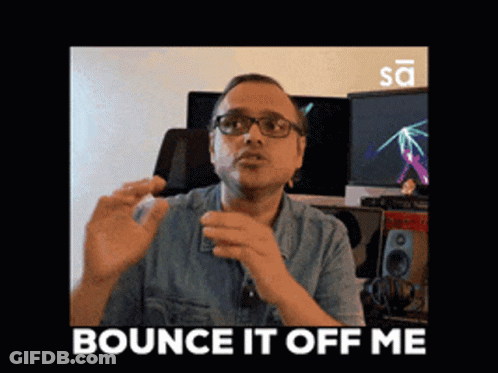 A Man In A Denim Shirt Says " Bounce It Off Me " GIF