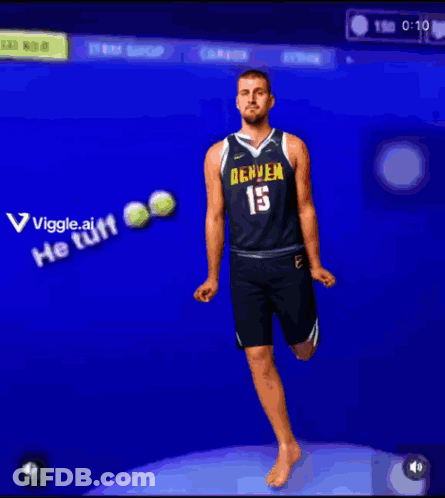 A Man In A Denver Jersey Is Standing On A Blue Background GIF