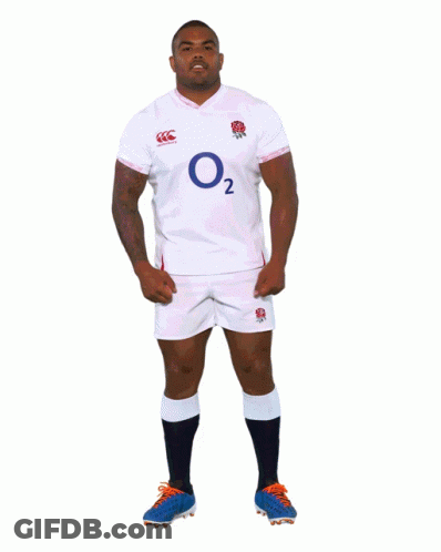 A Man In A England Jersey Stands With His Arms In The Air GIF