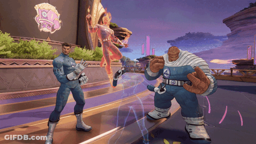 A Man In A Fantastic Four Outfit Stands Next To Another Man In A Fantastic Four Outfit GIF