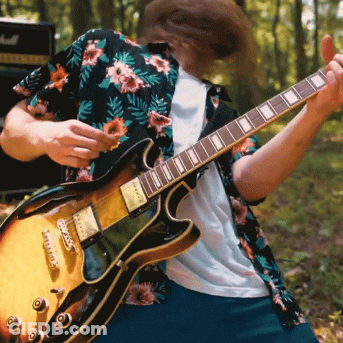 A Man In A Floral Shirt Playing A Guitar GIF