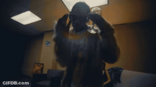 A Man In A Fur Coat And Sunglasses Holds A Glass Of Wine GIF