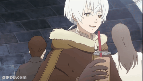 A Man In A Fur Coat Is Drinking From A Cup With A Straw GIF