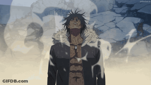 A Man In A Fur Coat Is Standing In Front Of A Wall That Says Animelist.tv On The Bottom GIF