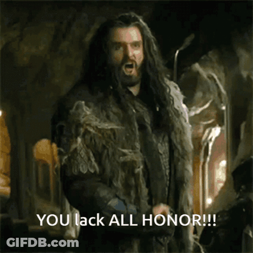 A Man In A Fur Coat Says " You Lack All Honor !!! " GIF