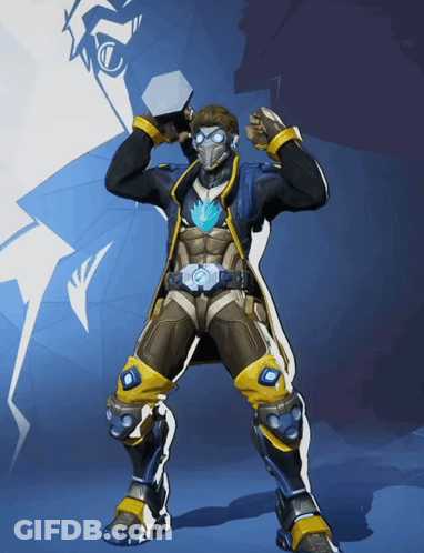 A Man In A Futuristic Suit Holds A Hammer GIF