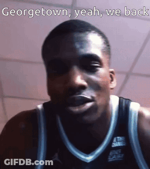 A Man In A Georgetown Jersey Says " Yeah We Back " GIF