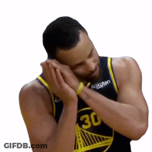 A Man In A Golden State Warriors Jersey Has His Hands On His Face GIF
