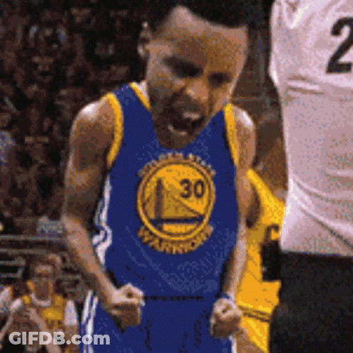 A Man In A Golden State Warriors Jersey Screams GIF
