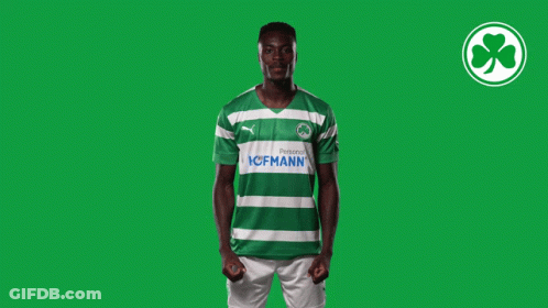 A Man In A Green And White Striped Shirt That Says Personal Icfmann On It GIF