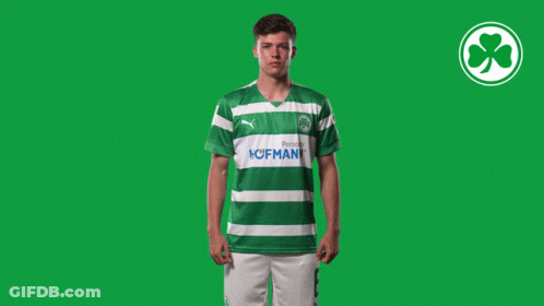 A Man In A Green And White Striped Shirt With The Word Hofman On The Front GIF
