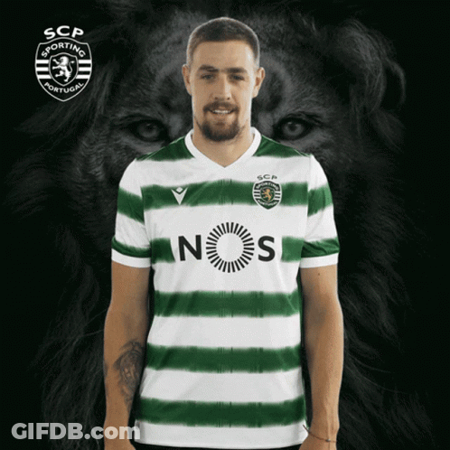 A Man In A Green And White Striped Shirt With The Word Nos On It GIF