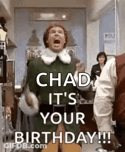 A Man In A Green Elf Costume Is Screaming And Holding A Guitar In A Room With A Birthday Message . GIF