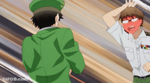 A Man In A Green Hat Is Standing Next To A Man In A White Uniform GIF