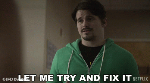 A Man In A Green Hoodie Is Saying " Let Me Try And Fix It " GIF