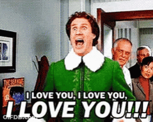 A Man In A Green Jacket Is Shouting I Love You GIF