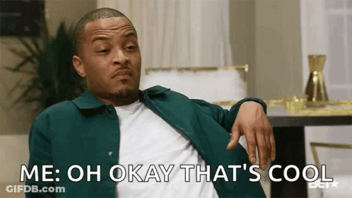 A Man In A Green Jacket Is Sitting On A Couch And Says `` Me : Oh Okay That 'S Cool '' GIF