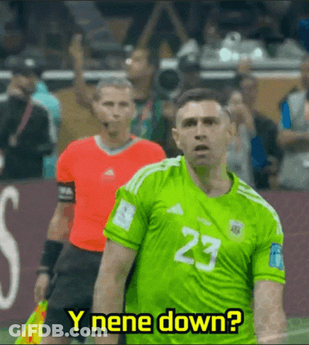 A Man In A Green Jersey With The Number 23 On It Says Y Nene Down GIF