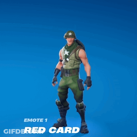 A Man In A Green Outfit With A White Star On His Hat Is Standing On A Blue Background With The Words Emote 1 Red Card Be GIF