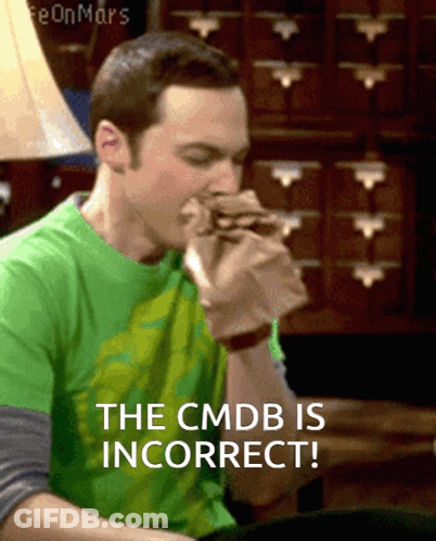 A Man In A Green Shirt Eating A Sandwich With The Words " The Cmdb Is Incorrect " Below Him GIF