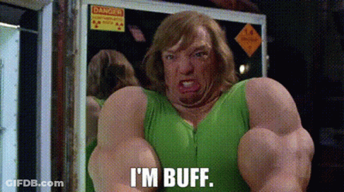 Man In Green Shirt Flexing Muscles Says Im Buff GIF