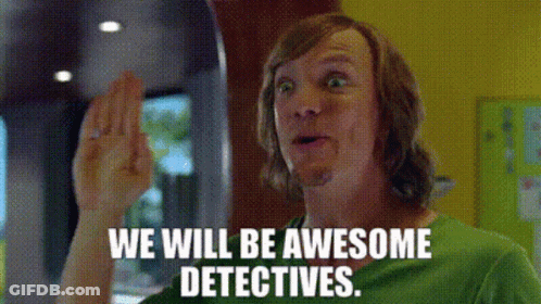 A Man In A Green Shirt Is Making A Funny Face And Saying `` We Will Be Awesome Detectives '' . GIF