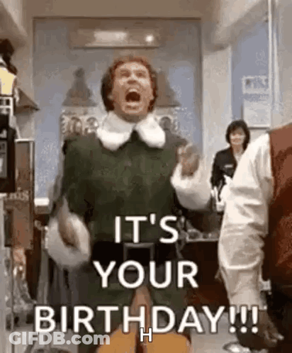 A Man In A Green Shirt Is Screaming And Holding A Guitar In A Room While A Woman Looks On . GIF