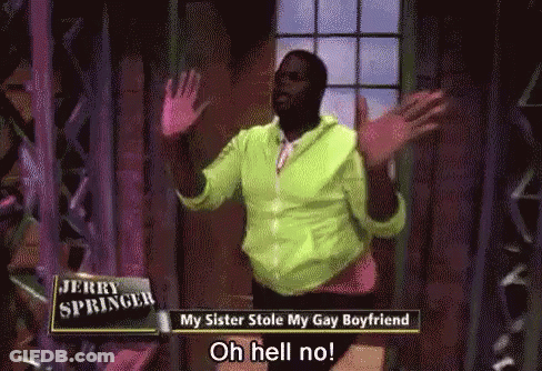 A Man In A Green Shirt Is Standing In Front Of A Window With His Arms Outstretched And Saying Oh Hell No . GIF