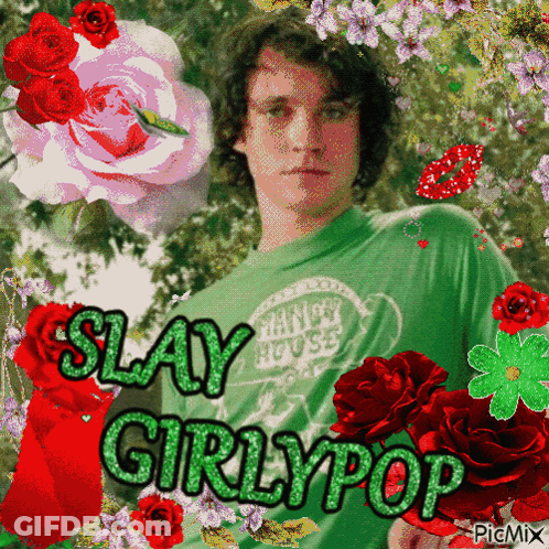 A Man In A Green Shirt With The Words Slay Girlypop GIF