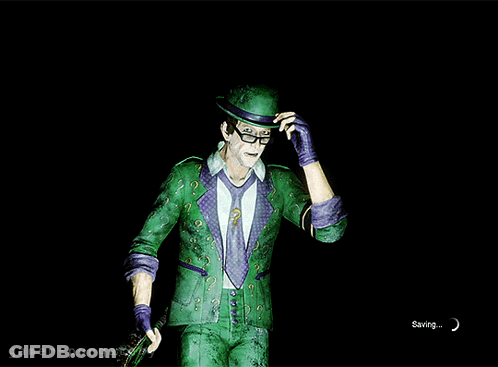 A Man In A Green Suit And Hat Is Holding A Green Stick With The Words Gamer Purgatory Below Him GIF