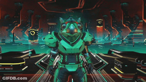 A Man In A Green Suit Is Standing In A Room With A Sign That Says Lg On It GIF