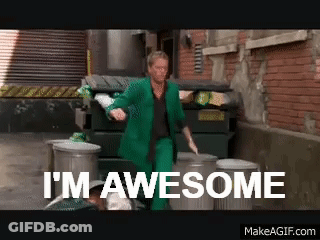 A Man In A Green Suit Says I 'M Awesome While Standing In A Dumpster GIF