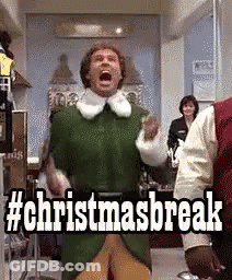 A Man In A Green Sweater Is Standing In A Hallway With His Mouth Open And A Christmas Break Hashtag . GIF
