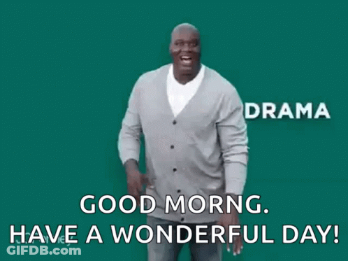 A Man In A Grey Cardigan Says Good Morning Have A Wonderful Day . GIF