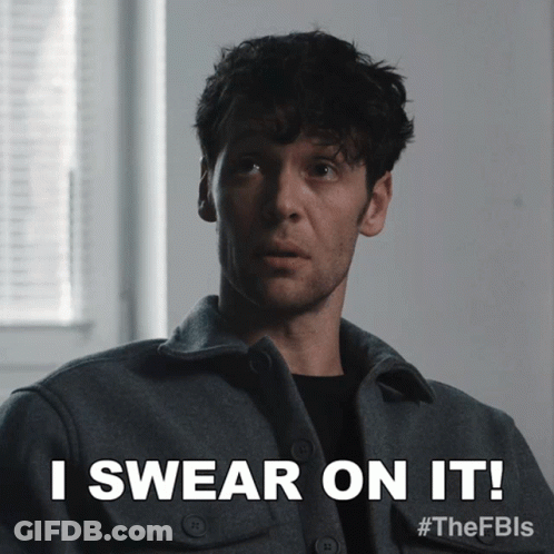 A Man In A Grey Jacket Says " I Swear On It ! " GIF