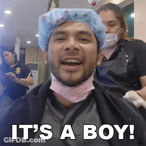A Man In A Hair Salon With The Words It 'S A Boy GIF